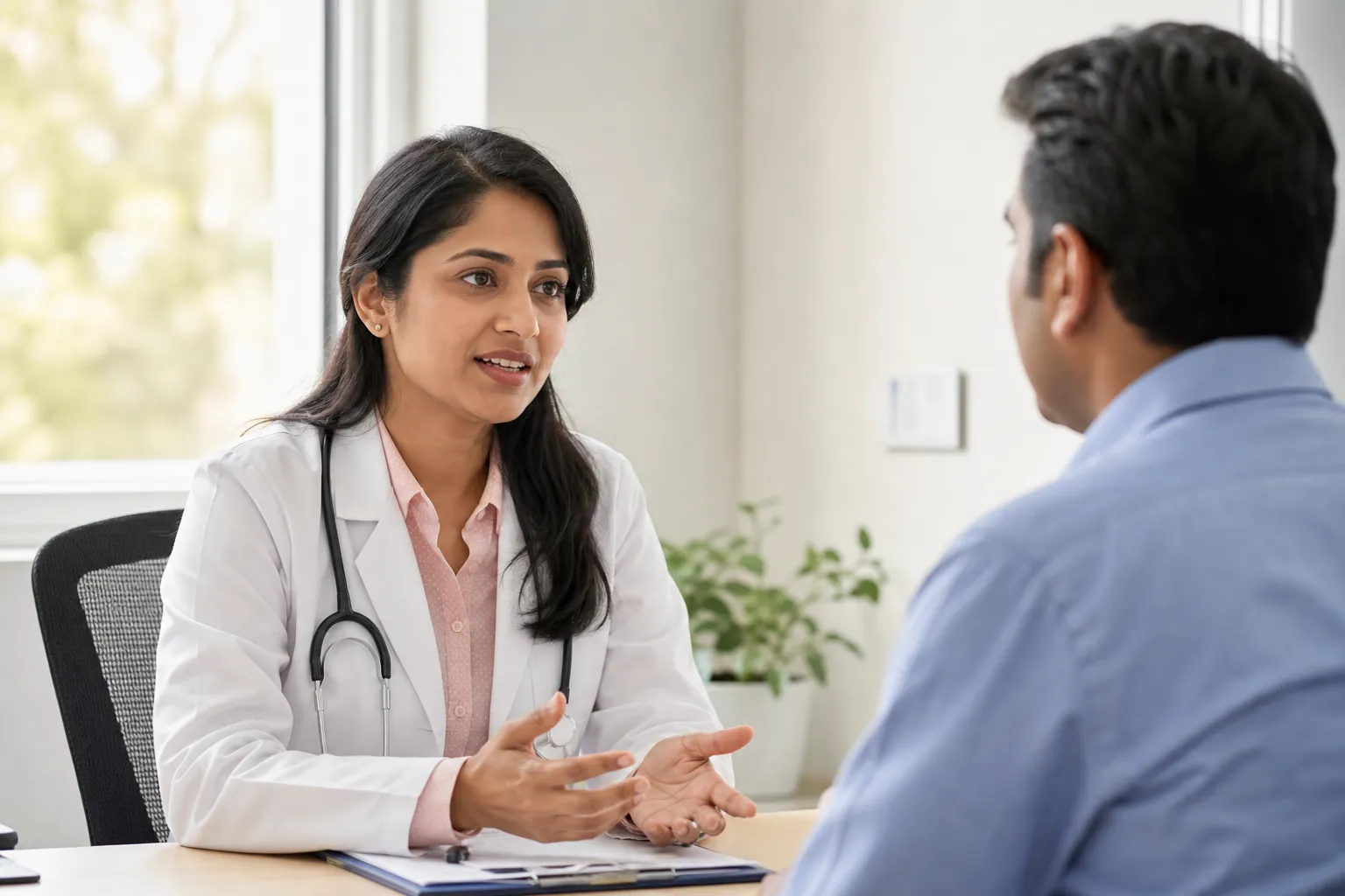 Doctor speaking with a patient in a consultation room
