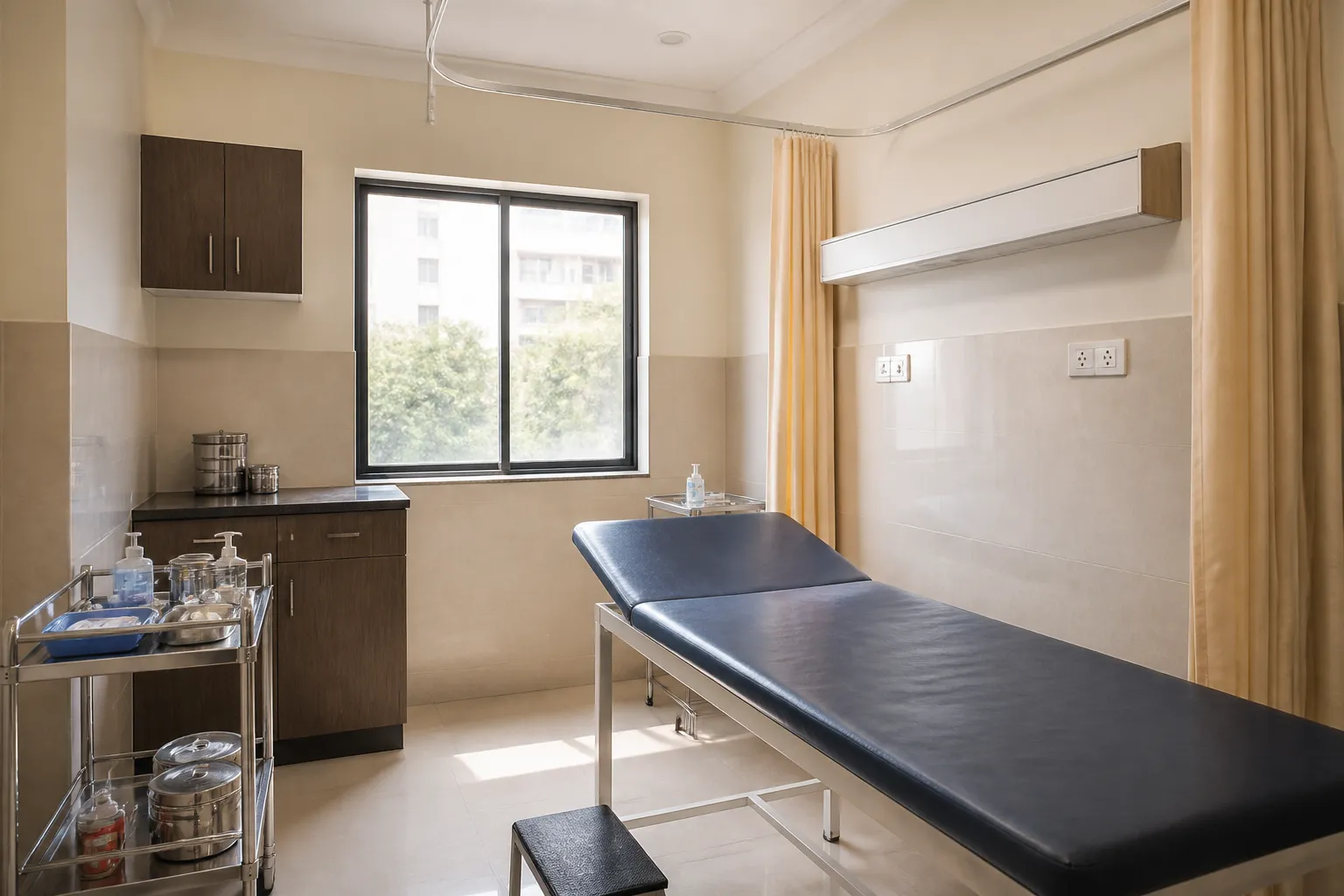 Clinical examination setup in a hospital room