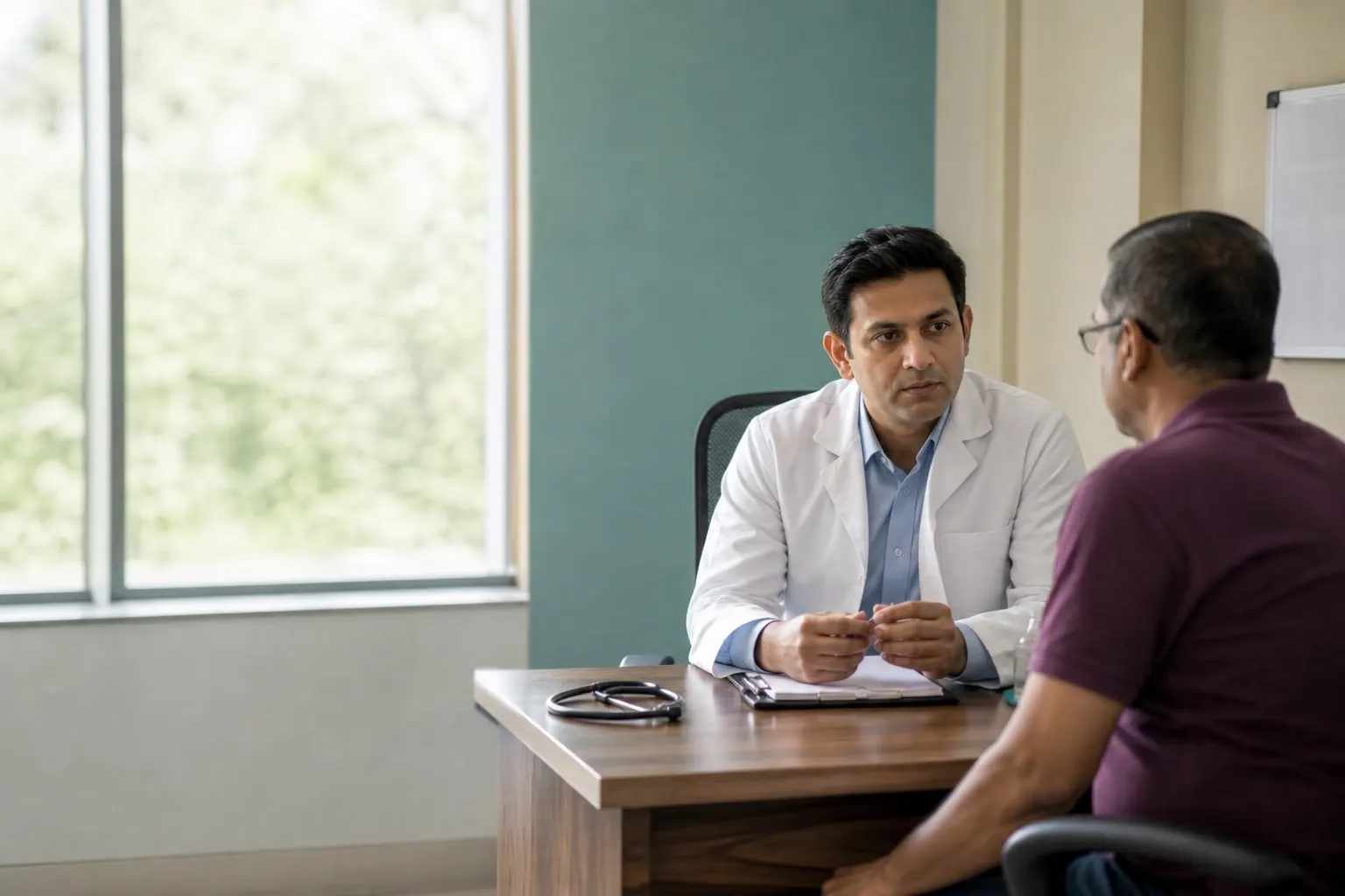 Physician consulting a patient in a hospital clinic