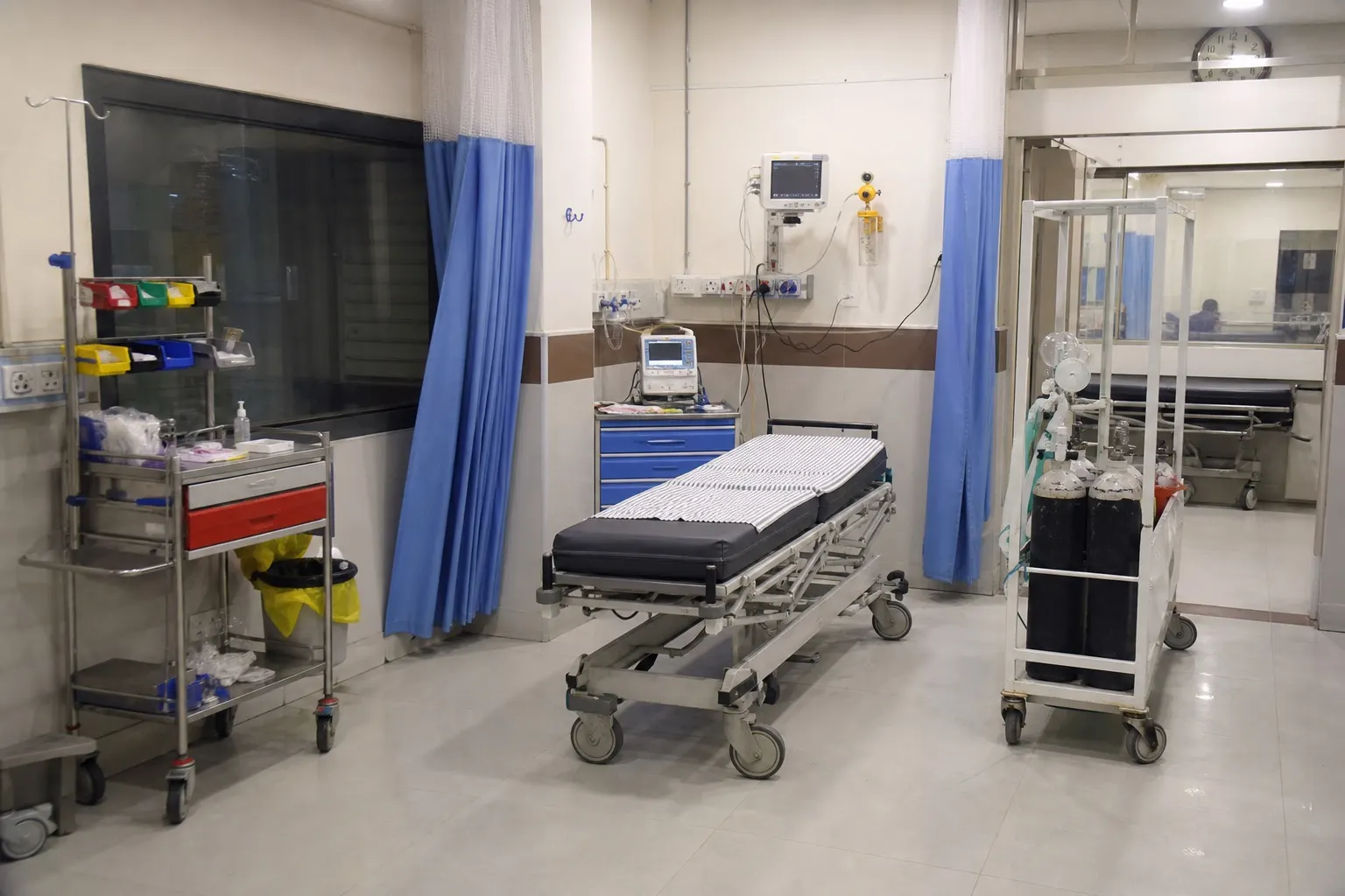 Hospital emergency bay prepared with medical equipment