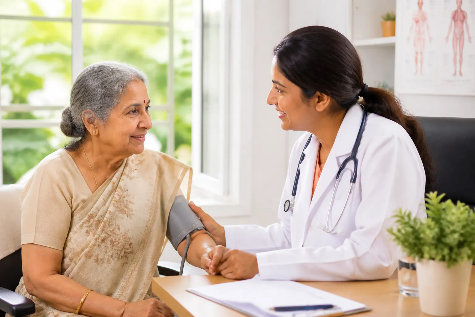 Senior citizen health check-up at hospital